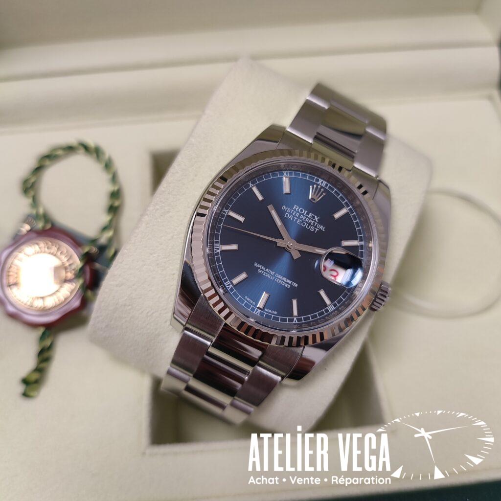 Rolex DateJust 36 Blue Ref 116234 de 2014 en très bon état full set