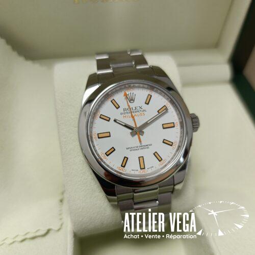 Rolex Milgauss 116400 de 2014, cadran blanc, full set, en très bon état