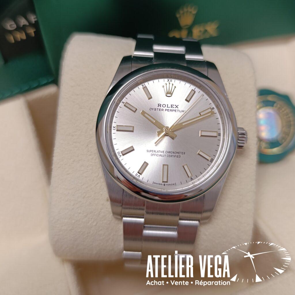 Rolex OP 34mm Silver de 2023, full set en très bon état