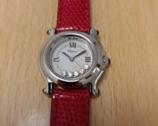 Chopard Happy Sport 26mm 27/8245-21 en très bon état 5 diamants bracelet lézard rouge